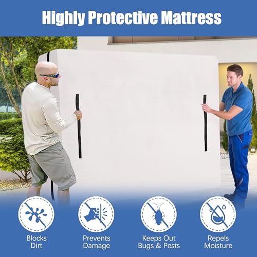 HOMESURE Mattress Bags for Moving and Storage with 8 Handles - Mattress Cover for Moving - Heavy Duty, Strong Zipper Closure, Moving Supplies & Moving Bag - Semi-Transparent, Twin