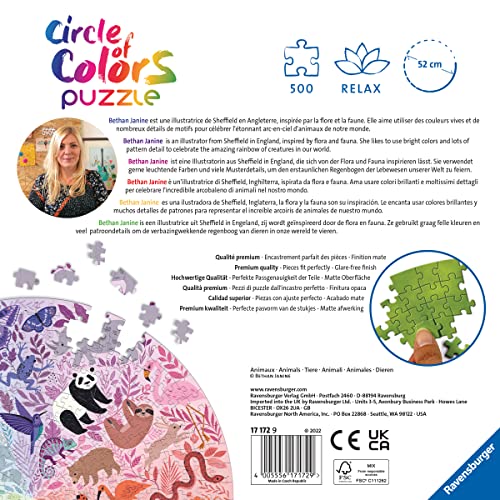 Ravensburger Circle of Colors: Animals 500 Piece Round Jigsaw Puzzle | Uniquely Crafted Pieces | Softclick Technology | Engaging Artwork | Certified by The Forest Stewardship Council