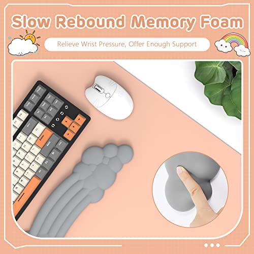 Cloud Wrist Rest Keyboard, Gray Cloud Palm Rest with PU Leather Memory Foam Cute Keyboard Rest for Wrist Support and Arm Rest, Desk Cloud Wrist Pad for PC Gaming/Hand Cushion/Computer/Office