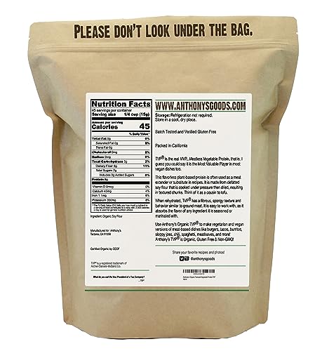 Anthony's Organic Textured Vegetable Protein, TVP, 1.5 Pound, Gluten Free, Vegan, Made in USA, Unflavored