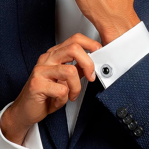 StoryEtain Cufflinks for Men Sterling Silver Blue Moonstone Cufflinks Tuxedo Studs Jewelry Gifts for Husband Father