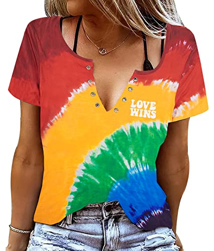 Plus Size Gay Pride Shirt Women Rainbow LGBTQ Equality Tie Dye Tees Love Wins Lesbian Short Sleeve Casual Tee Tops