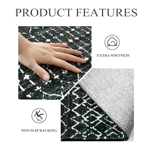 Lahome Moroccan Black Rug for Living Room - Washable Area Rug 5x7 Non-Slip Ultra-Thin Soft Bedroom Rugs Large Stain Resistant Dining Room Rugs, Geometric Print Modren Carpet Rug for Office Entryway
