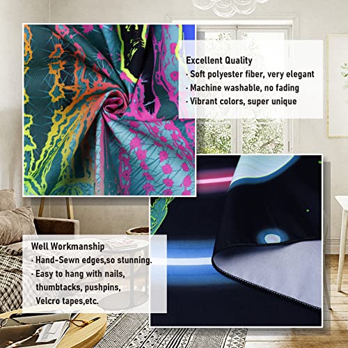 Amonercvita Blacklight Astronaut Tapestry UV Reactive Planet Tapestry Neon Cactus Tapestry Galaxy Space Tapestry Black Light Palm Tree Wall Hanging for Room