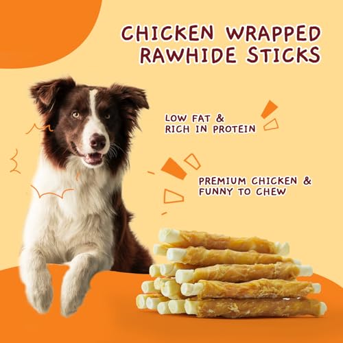 Jungle Calling Dog Treats, Chicken Wrapped Rawhide Sticks for Dogs, Delicious and Nutritious Training Reward Treats and Dog Chews Snacks, 6 oz