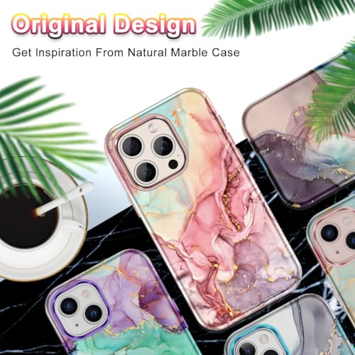 Btscase for iPhone 15 Plus Case 6.7 inch (2023), Marble Pattern 3 in 1 Heavy Duty Full Body Shockproof Hard PC+Soft Silicone Drop Protective Women Girls Cover for iPhone 15 Plus, Blue Gray