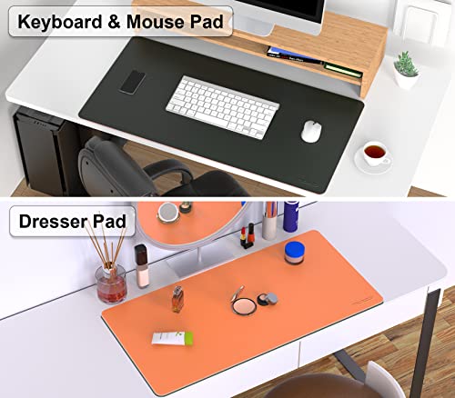 MoKo Desk Mat, Dual-Sided Office Desk Pad Waterproof, Large Protector Mouse Pad for Keyboard and Mouse, Leather Desk Writing Pad Large for Office/Home/Decor, 31.5''x15.7', Army Green/Orange