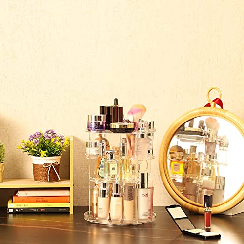 360 Rotating Makeup Organizer for Vanity Storage - Adjustable Carousel Cosmetic Display Cases - Clear Plastic Spinning Skincare Organizer and Perfume Organizer,Bathroom Counter Beauty Organizers