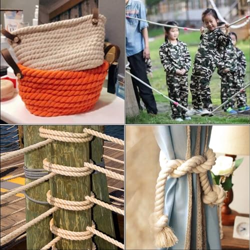 Twisted Cotton Rope (1 inch x 50 feet) Natural Thick Soft Rope for Crafts, Sports Tug of War, Hammock, Home Decorating Wedding Rope