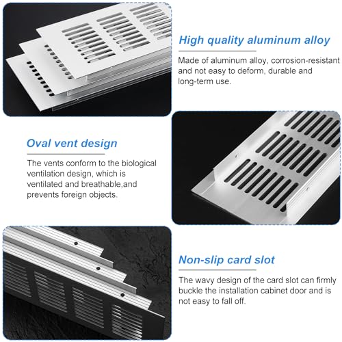 Yinpecly 4PCS Aluminum Alloy Air Vent 150mm Length Rectangle Ventilation Grille Louvered Grill Cover 5.90'' x 1.97'' (L x W) for Wardrobe Shoes Cabinet Sink Kitchen Wall Ceiling and Floor Exhaust Vent