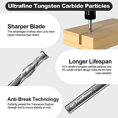 FivePears Up Cut Spiral Router Bit for CNC, 3/8 inch Cutting Diameter and 1-1/4 inch Cutting Length 3/8 inch Shank Carbide End Mill Router Bit for Wood Carving Engraving Grinding Grooving