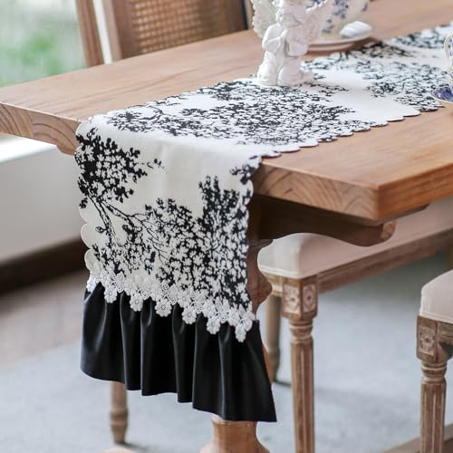 ARTBLOSS Lace Table Runner, Coffee Table Runners with Vintage Embroidery, Farmhouse Rustic Dresser Runner Modern for Fall Christmas Holiday Outdoor Fireplace Dining (Champagne Gray, 14 x 36 Inches)