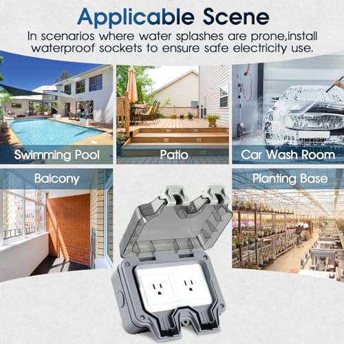 XINYIELE Outdoor Outlet Box Waterproof,Outdoor Power Outlet Box,Waterproof Ip66 Power Outlet,Outdoor waterproof socket,15A 250V Outdoor Plug Socket, in Use Outdoor Outlet Cover (Double Plug Socket)