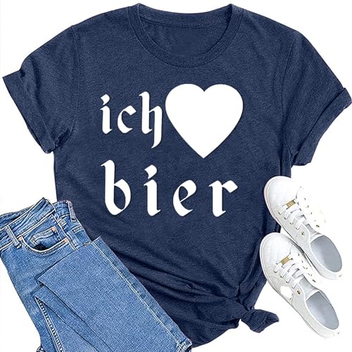 MAIHUN German Oktoberfest Shirt for Women Vintage Ich Heart Bier Tshirt Oktoberfest Short Sleeve Black