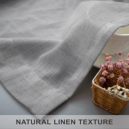 White Short Curtains 24 Inch Length for Small Windows 2 Panel Set Back Tab Pocket Light Filtering Farmhouse Kitchen Curtain Valance Tier Cotton Textured Linen Sheer Curtains for Bathroom Laundry 52x24