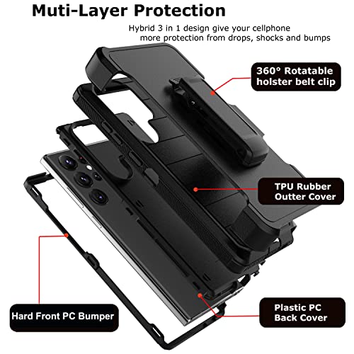 Takfox Galaxy S23 Ultra Case, for Samsung S23 Ultra Belt Clip Holster Phone Case Kickstand Protective Rugged Heavy Duty Shockproof Dustproof Durable Cover for Samsung Galaxy S23 Ultra (Black/Black)