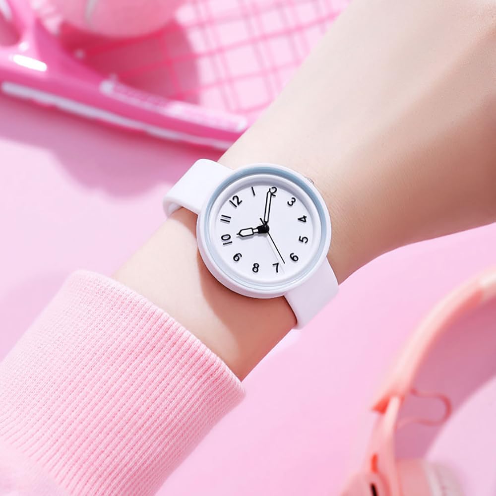 BESTKANG Women's Silicone Strap Watch Quartz Casual Arabic Numerals Waterproof and Easy to Read Simplicity Watches for Women (White)