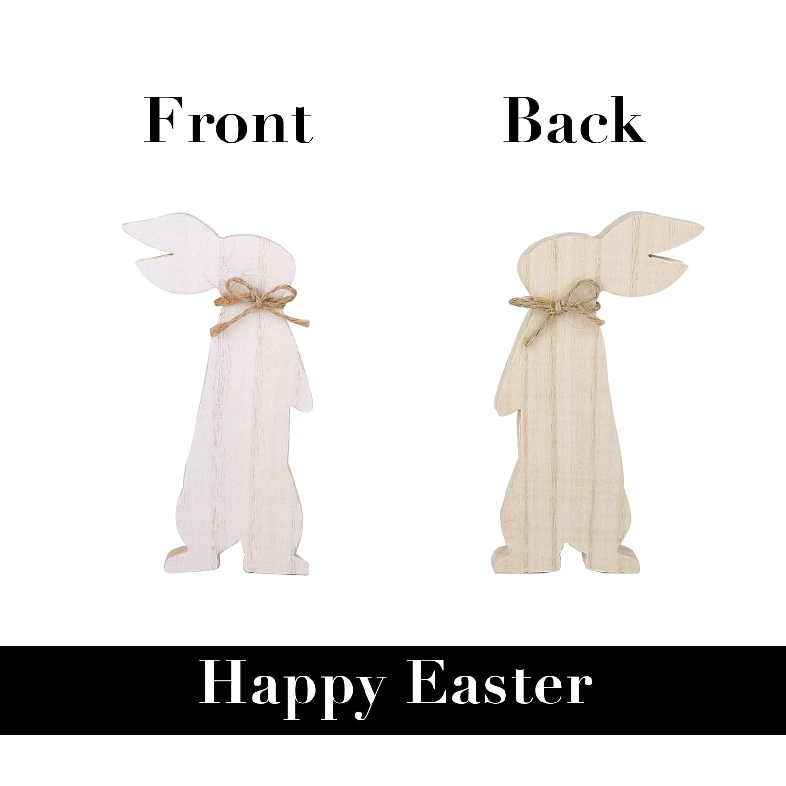 Treory 4 pcs Easter Bunny Natural Wooden Table Signs: Rustic Freestanding Tiered Tray Decor for Home, Farmhouse, Easter Gifts