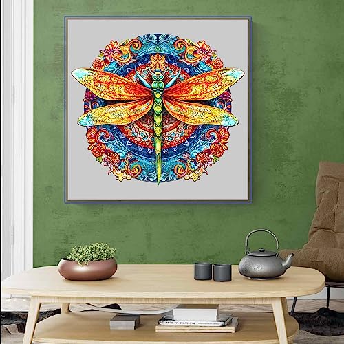 Wooden Jigsaw Puzzle, Dragonfly Puzzle, 7.9 * 6.9inches, 90 Pieces, Unique Animal Dragonfly Shaped Puzzle, Wooden Puzzles for Adults and Kids, with Free Wooden Stand