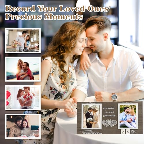 Then and Now Anniversary Picture Frame, 1-99 Years Wedding Gift Ideas, Engagement Bridal Shower Gifts, 25th Anniversary Wood Double Photo Frame for Couple, 4x6 Inches Photos