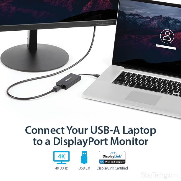 StarTech.com USB 3.0 to DisplayPort Adapter, 4K 30Hz UHD, USB to DP Display Adapter, External Adapter for Mac & Windows, TAA