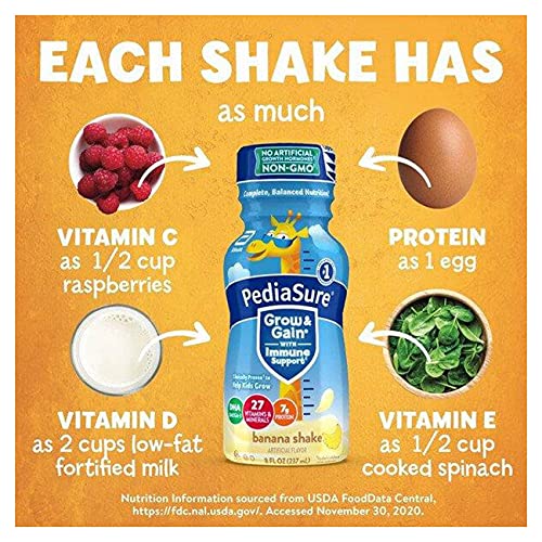 PediaSure Grow & Gain with Immune Support, Kids Protein Shake, 27 Vitamins and Minerals, 7g Protein, Helps Kids Catch Up On Growth, Non-GMO, Gluten-Free, Banana 8-fl-oz Bottle, 24 Count