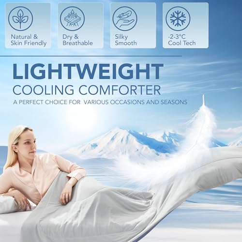 Deconovo Cooling Comforter, Cold Touch Fabric Absorbs Body Heat Cool Sleeping Summer Blanket, Cool Design Soft Fluffy Cooling Blanket for Night Sweats Hot Sleeper(Blue, 59x79 Inch)