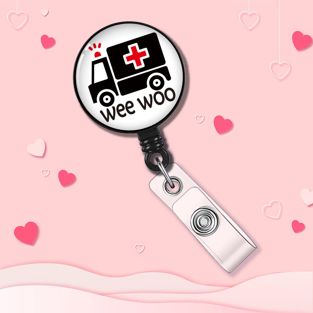 Hafhue Wee Woo Ambulance Retractable Badge Reel with Alligator Clip Funny Badge Gift for EMT EMS Paramedic First Responder Nurse Doctor Office Worker Boss Coworkers