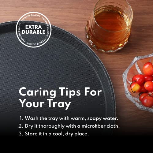 New Star Foodservice 24913 Non-Slip Tray, Plastic, Rubber Lined, Round, 11-inch, Black