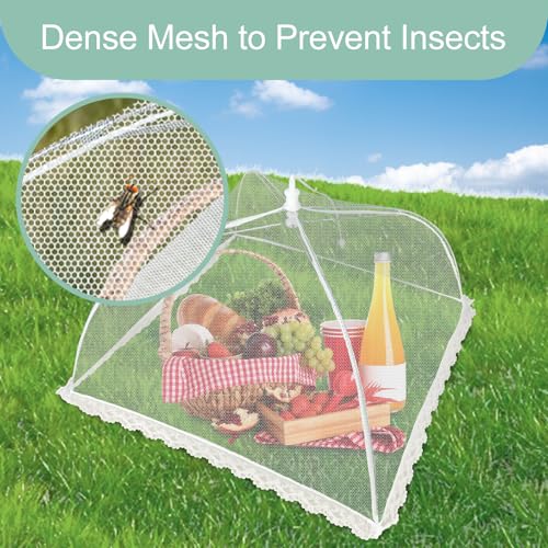 Food Covers for Outside Mesh, 17''×17'' Pop-Up Mesh Food Net Tents for Indoor, Outdoor Kitchen, Camping, Picnic, Year-Round Protective, Reusable and Collapsible, White(4 Pack)