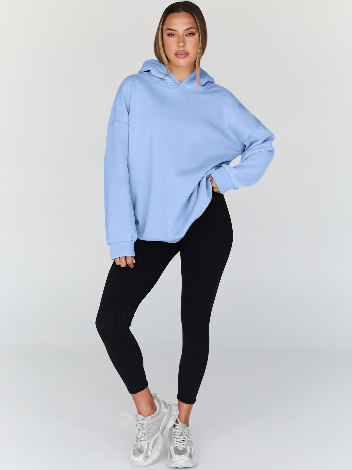 Trendy Queen Womens Oversized Hoodies Fleece Hooded Sweatshirts Casual Pullover Fall Winter Outfits Long Sleeve Tops 2025 LightBlue S