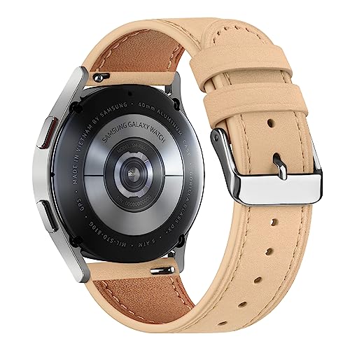 Vancle Leather band Compatible with Samsung Galaxy Watch 5/4 40mm 44mm/Watch 5 Pro 45mm/Galaxy Watch 4 Classic 42mm 46mm Women Men, Leather Strap Replacement for Samsung Galaxy Watch 4/5