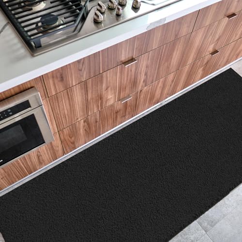 Ottomanson Indoor Solid Shag Design Rubber Back 2x6 Soft Pile Shag Runner Rug for Hallway, Entryway, Kitchen, Living Room, Bedroom, Bathroom, 2' x 6', Black