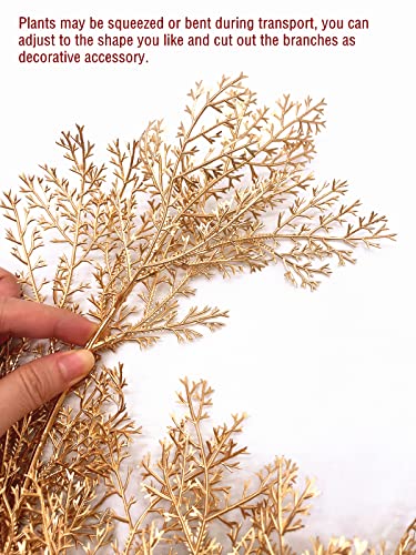 PASYOU Christmas Artificial Plants Decoration, Plastic Grass Fake Shrubs Simulation Leaves Indoor Outdoor Home Garden Planter Filler Party Hotel Verandah Wedding UV Resistant DIY Decor - Gold 2 Pack