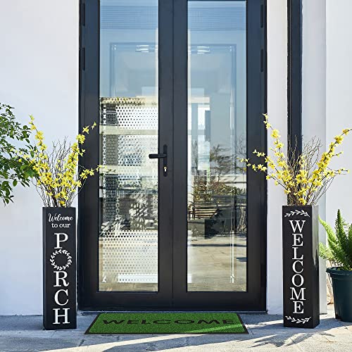 Glitzhome 30" H Wooden Rustic Welcome Porch Sign, Boxed Double Sided Rustic Home Porch Sign for Front Porch Decor, Black