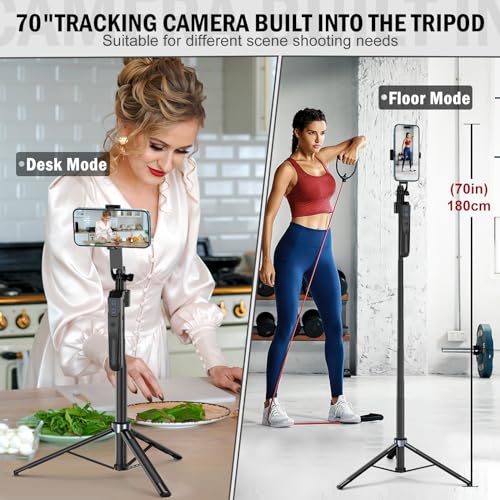 Auto Face Tracking Tripod 360 Rotation with Stand,Android and iPhone Tripod Holder with Remote and Gesture Control, No App,Built-in Tracking Camera Selfie Stick Tripod for Vlog Video Recording Tiktok