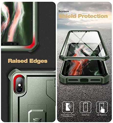 Dexnor for iPhone Xs max Case, [Built in Screen Protector and Kickstand] Heavy Duty Military Grade Protection Shockproof Protective Cover for iPhone Xs max (Army Green)