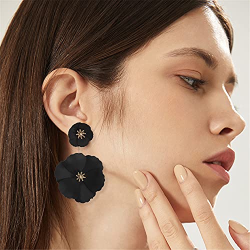 WUWEIJIAJIA Unique Bohemian Flower Dangle Earrings Boho Layered Floral Petal Drop Earring (Black)