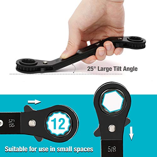 DURATECH 5 Pc Double Offset Box End Reversible Ratcheting Wrench Set Metric, Heavy-duty, Matte Chrome Plated, Ratchet Spanner Crooked for Narrow Spaces (6x8 mm, 10x12 mm, 13x14 mm, 15x17 mm, 19x21 mm)