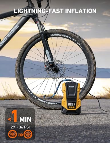 AstroAI AC/DC Tire Inflator Portable Air Compressor for Car, Air Pump for Car Tires, Car Accessories 150PSI with LED Light for Cars, Balls, Motorcycles, and Other CZK-3666 Yellow