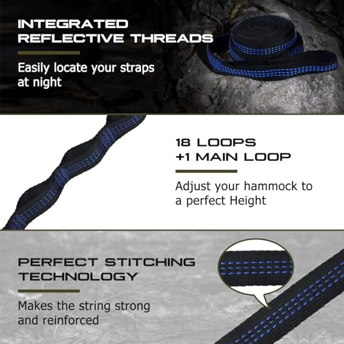 Camping Hammock, Portable Hammocks with Mosquito Net,Lightweight Nylon Parachute Hammock with 10ft Tree Straps,Camping Gear Must Haves for Travel Hiking Backpacking Beach Patio-Black&Grey