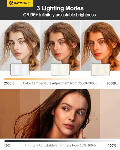 RAYMENGE 120 LED Selfie Light for Phone with Front & Back Clip, 3 Light Mode CRI 95+ 2500K-9000K Infinitely Dimmable Light, 3000mAh High Power Rechargeable Clip On Light for Selfie, Tiktok, Vlog