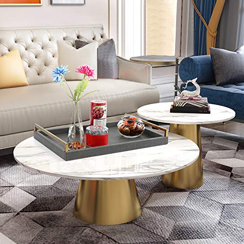 WV 17.8 * 11.8" Grey Shagreen Large Serving Tray with Brushed Gold Handle,Faux Leather Home Decorative Tray, Coffee Table Tray for Living Room, Dinning, Vanity （Grey