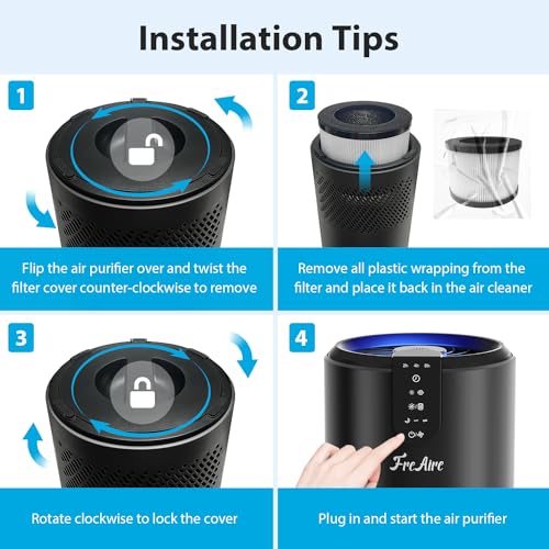 FreAire Air Purifier for Home Up to 538 Ft²/h, HEPA Air Cleaner 3-in-1 Filter for Pollen, Smoke, Dust, Portable Purifier with Sleep Mode, Timer For Bedroom Office Kitchen