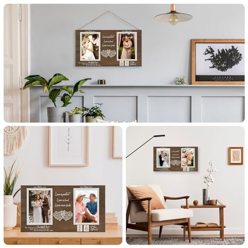 Then and Now Anniversary Picture Frame, 1-99 Years Wedding Gift Ideas, Engagement Bridal Shower Gifts, 25th Anniversary Wood Double Photo Frame for Couple, 4x6 Inches Photos