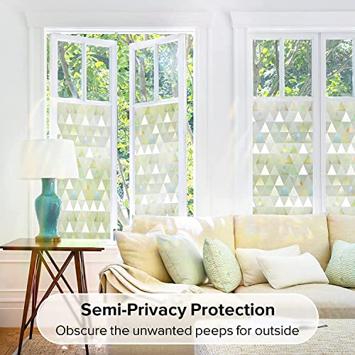 rabbitgoo Window Privacy Film, Stained Glass Rainbow Prism Privacy Window Clings for Glass Window, Static Cling Decorative Door Covering, Non-Adhesive UV Blocking Window Sticker, 17.5 x 78.7 inches