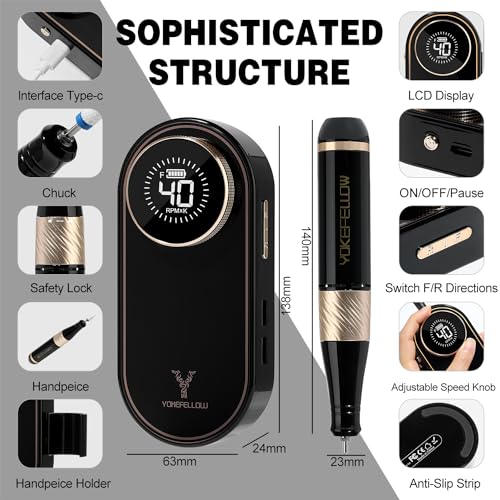 YOKE FELLOW Nail Drill Professional - Electric Nail Drill Machine for Acrylic Nail Kit with Nail Dust Brush for Manicure Pedicure 40000RPM Rechargeable Nail Drill Gift Set for Women