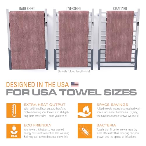 Brandon Basics Wall Mounted Electric Towel Warmer with Built-in Smart Wi-Fi Timer and Hardwired and Plug in Options (Brushed)