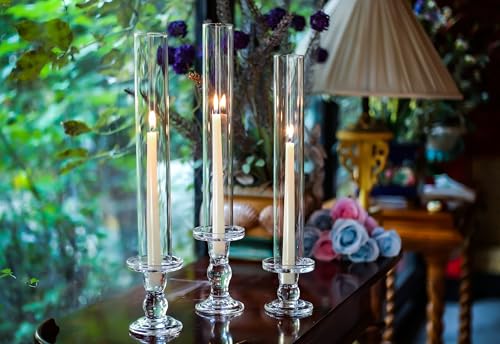 CYS EXCEL 2 PCS (H:13.75" D:2") Open Ended Clear Glass Hurricane Candleholder Tube Lamp Shade Open Flame Candlestick Holder Chimney Tube Cover Bottomless Cylinder