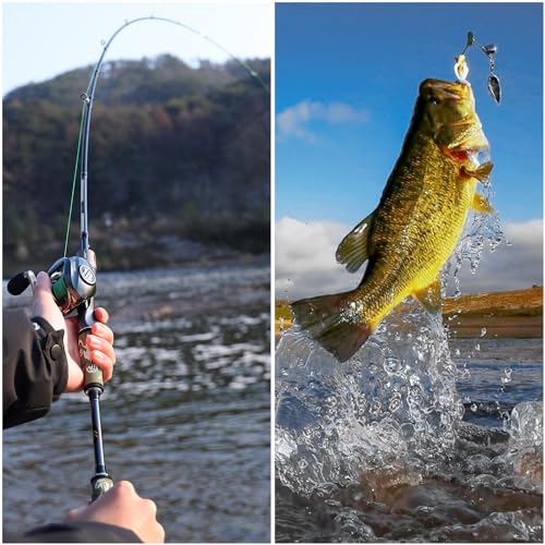 Sougayilang Fishing Rod and Reel Combo, Baitcasting Combo,30 Ton + 24 Ton Carbon Fiber 2 Pieces Fishing Poles with Baitcaster Reel,SuperPolymer Handle